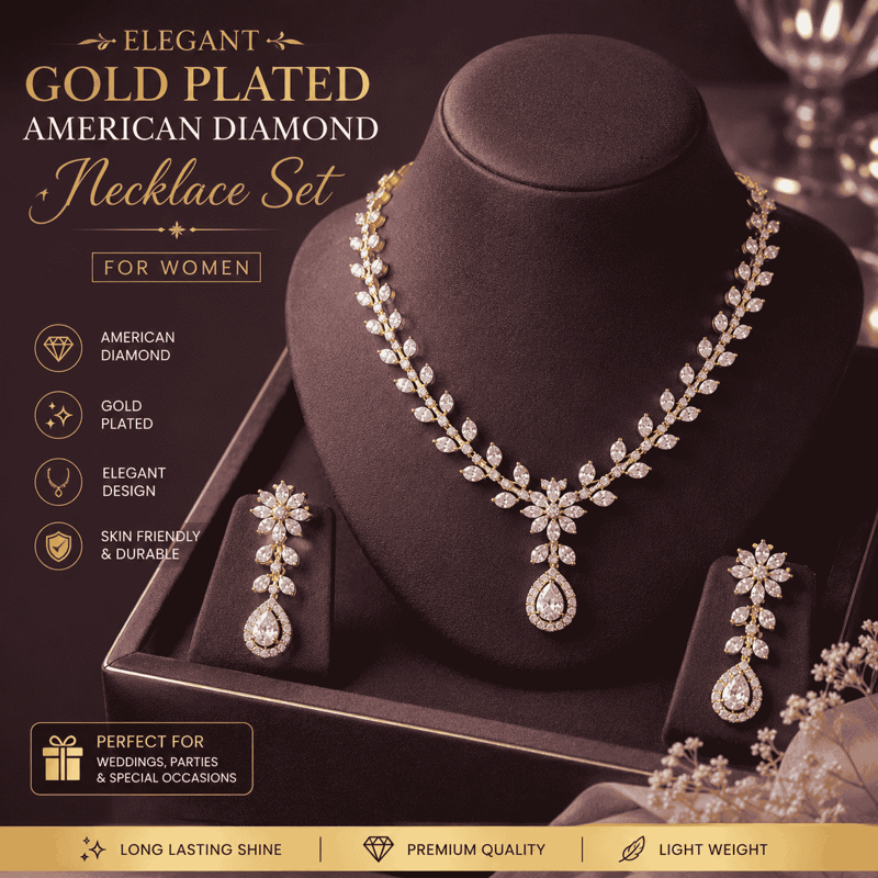 Elegant Gold Plated American Diamond Necklace Set for Women