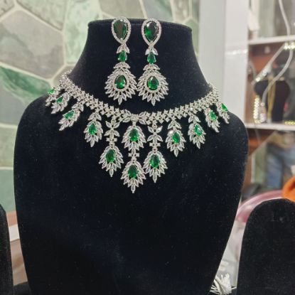 Picture of AD CZ Necklace Set Green